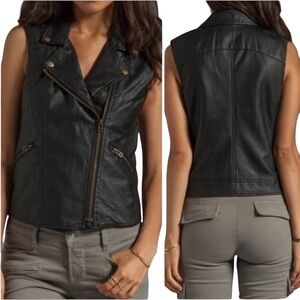 Sanctuary Faux Leather Vest Black Zip Front Moto Lined Women’s Size Large